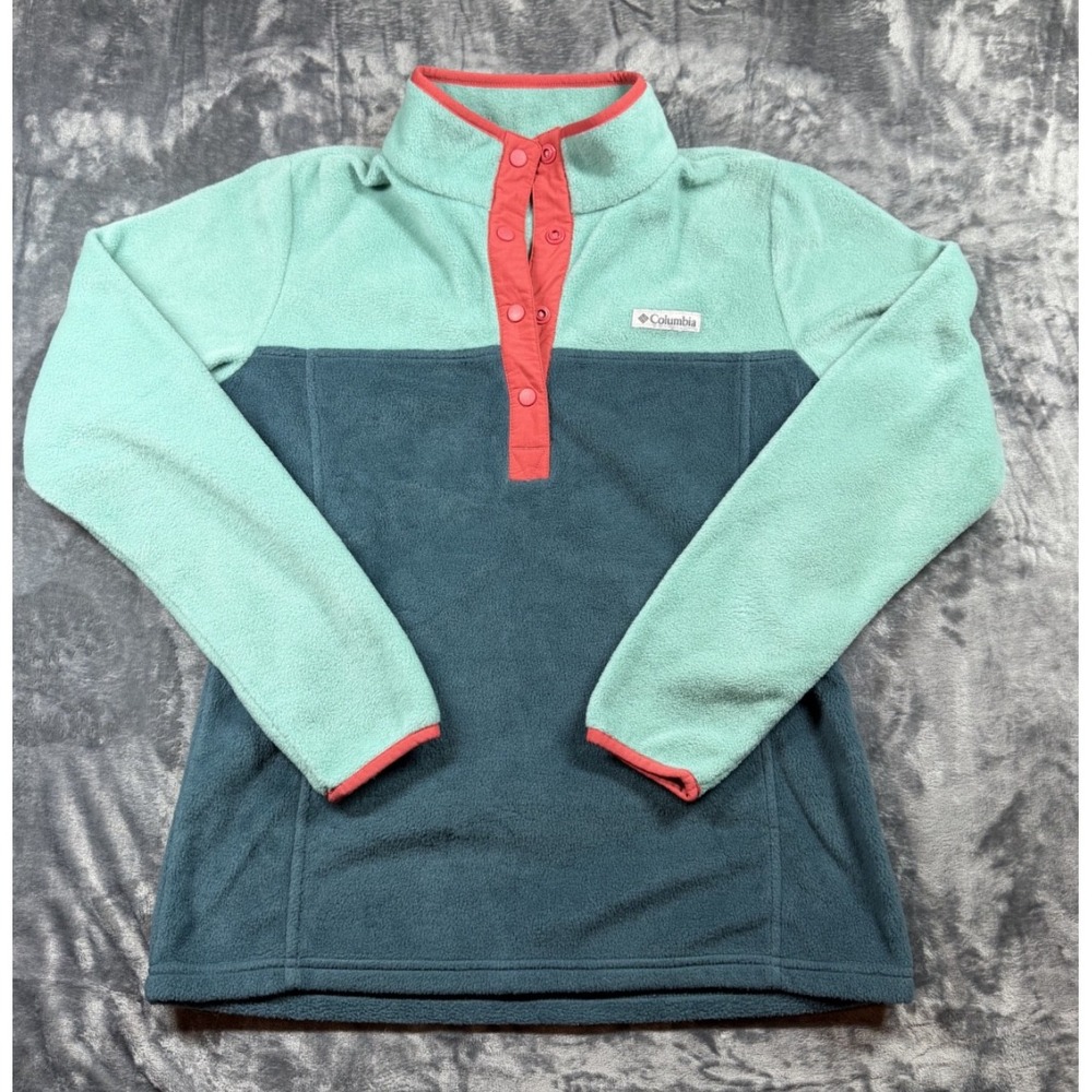 Columbia Benton Springs Women S Fleece Pullover Colorblock Teal Coral Half Snap